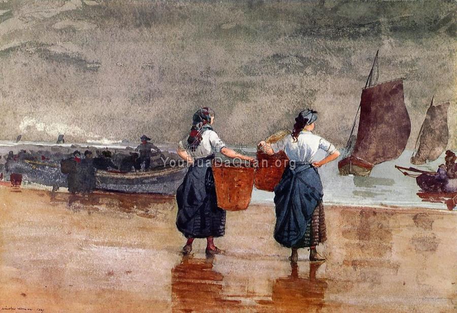 Fishergirls on the Beach, Tynemouth - 温斯洛·荷默